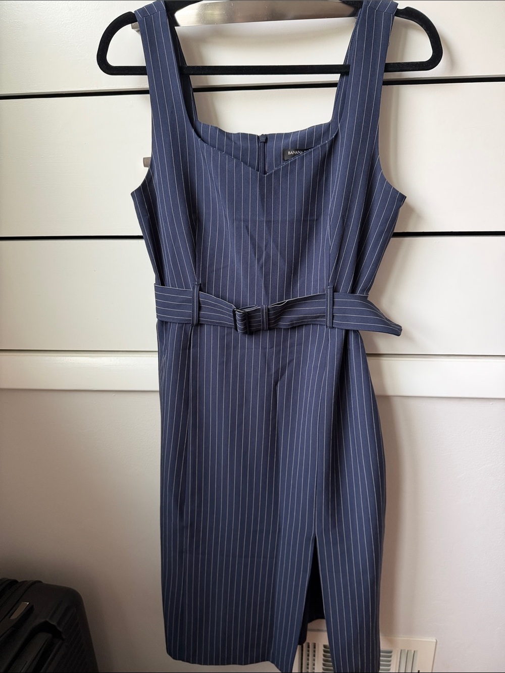 Banana Republic Navy Pinstripe Belted Sheath Dress